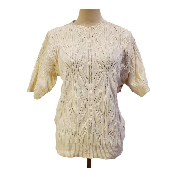 NWT VINTAGE Distinction SZ S/M 100% Cotton Cable Knit Crew Neck Sweater - Picture 1 of 11